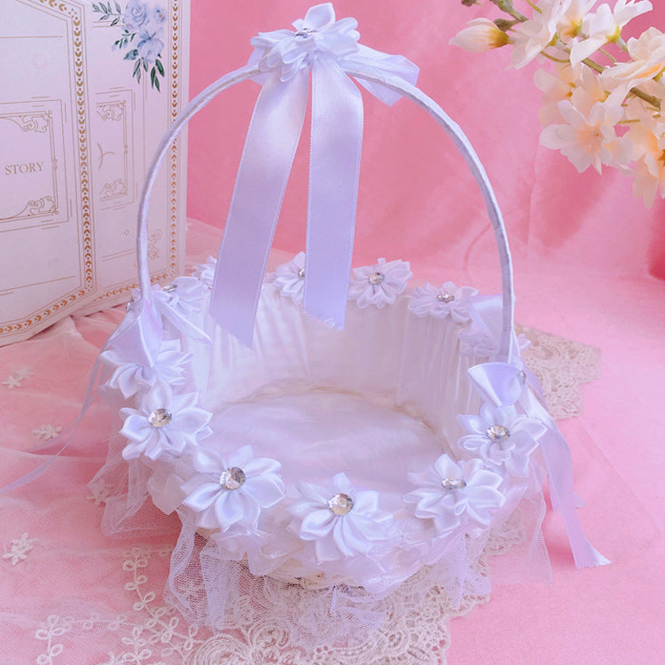Lolita Rattan Picnic Basket Bow Lace Flower Basket CLA Flower Basket Ins Picnic Basket