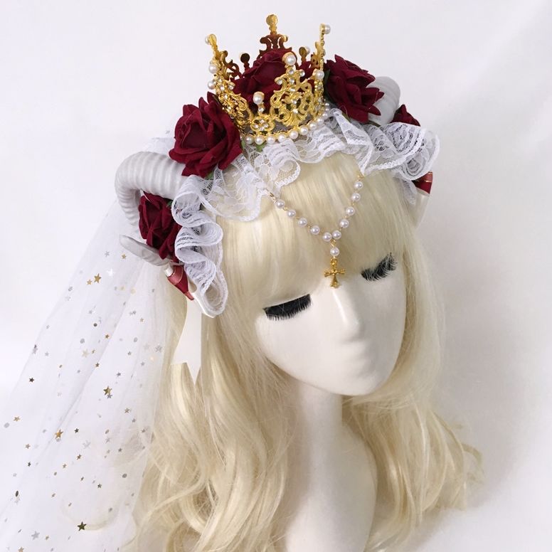 Gothic Lolita Headband Crown Horn Lolita Hair Accessory Dark Witch Luxurious Kc Veil