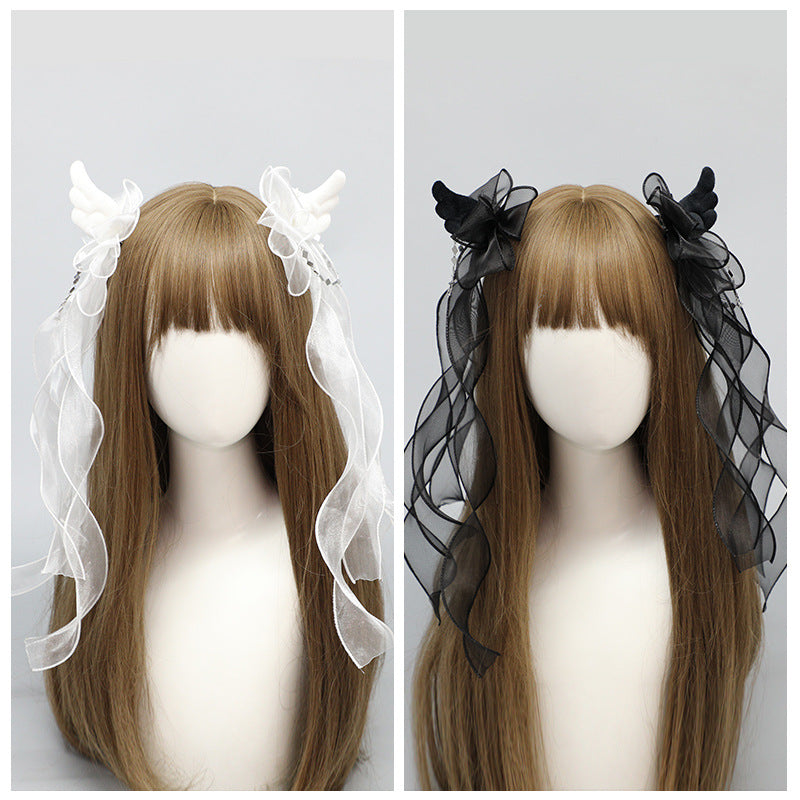 Original Mysterious Letter Subculture Hot Girl Angel Wings Cute Y2K Lolita Dark Double Ponytail Side Clip