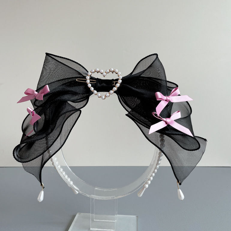 Original Handmade Ruiben Rabbit Full Color Pearl Kc Lolita Headband Organza Bow