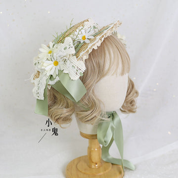 Original Lolita Straw Hat Flower Elegant Flat Hat Top Hat Bridal Tea Party Gorgeous Hat Han Western Eclectic Reminiscence