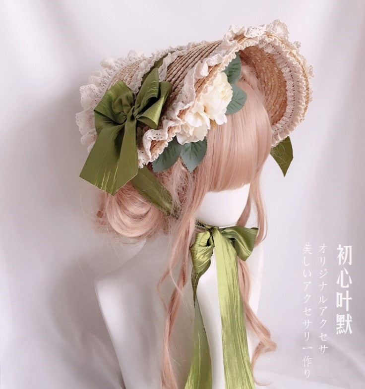 Multicolor Bonnet Straw Hat Flat Hat Lolita Original Handmade Pastoral Style Elegant French BNT Hat