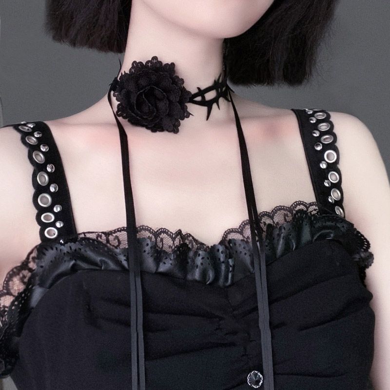 Lolita Punk Gothic Court Dark Thorn Rose Choker Necklace Collar Subculture Retro Accessories