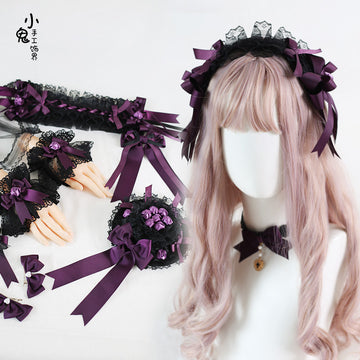Black and Purple Lolita Gothic Doll Rose Hairband Hair Clip Headwear Original Bow Hair Accessory Lolita Hat
