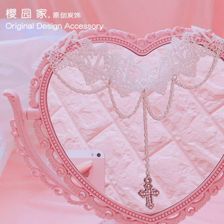 Gothic Retro Cross Choker Soft Girl Lolita Lace Short Necklace Collarbone Chain Accessory