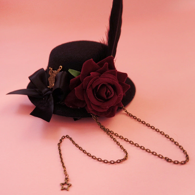 Vintage Gothic Small Hat Rose Lolita Small Hat Hair Accessory Tea Party Style Hair Accessory Photo Prop