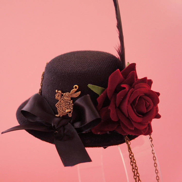 Vintage Gothic Small Hat Rose Lolita Small Hat Hair Accessory Tea Party Style Hair Accessory Photo Prop