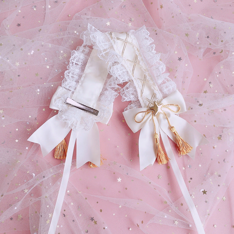 Handmade  Lolita Elegant Hairband Heavy Craft Gold Edge Bow KC Headband