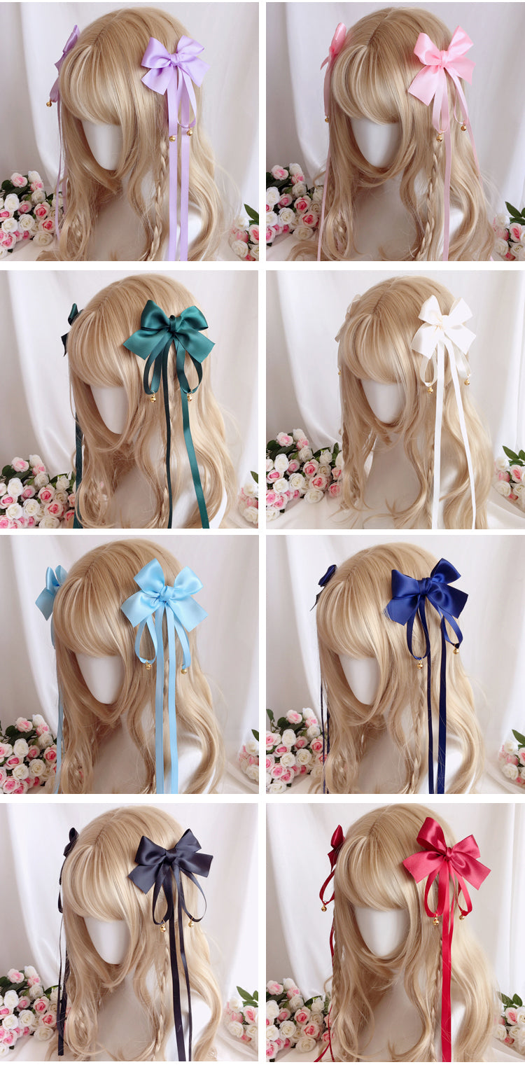 Girl's Bowknot Long Ribbon Bell Hair Clip Sweet Cute Lolita Hair Accessory