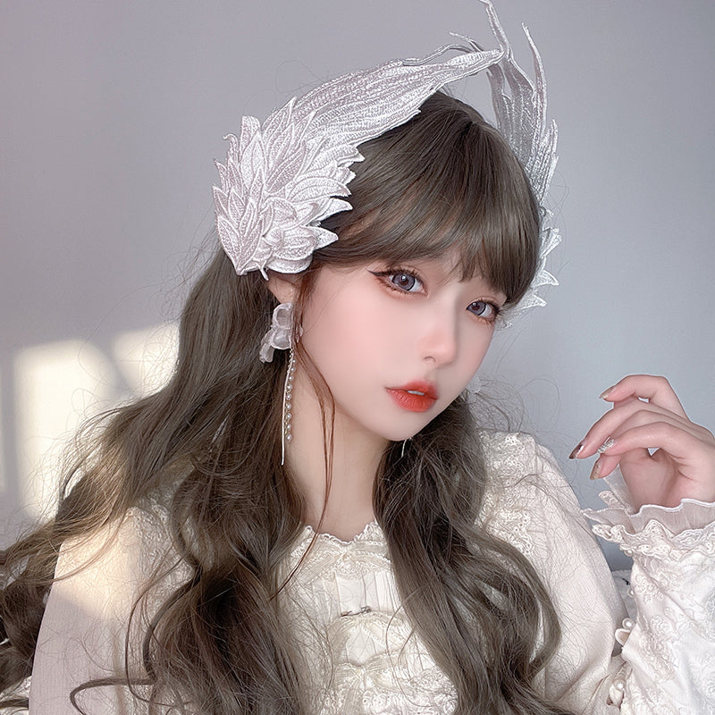 Original Design Angel Wings Lolita Feather Black and White Two-tone Embroidered Hair Clip Styling