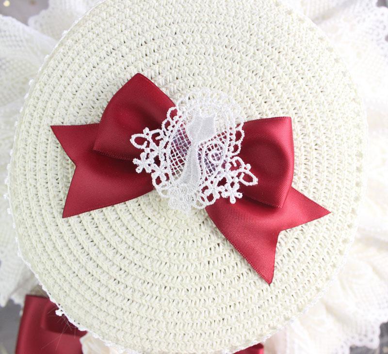 Lolita Straw Hat Mori Style Sweet Bowknot French Girl Flower Sun Hat Lolita Flat Top Hat Straw Hat