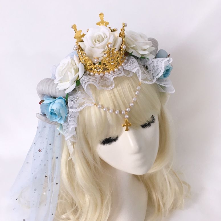Gothic Lolita Headband Crown Horn Lolita Hair Accessory Dark Witch Luxurious Kc Veil