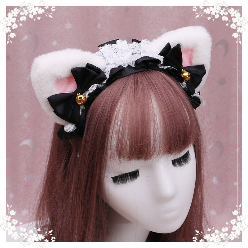 Adorable Japanese Lolita Hair Accessories Cat Girl Plush Lolita Headwear Lace Cat Ear Headband