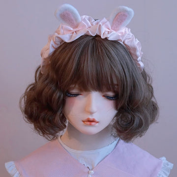 Original Handmade Rabbit Ear Ruffled Pink Headband Lolita KC Rabbit Ear Headband