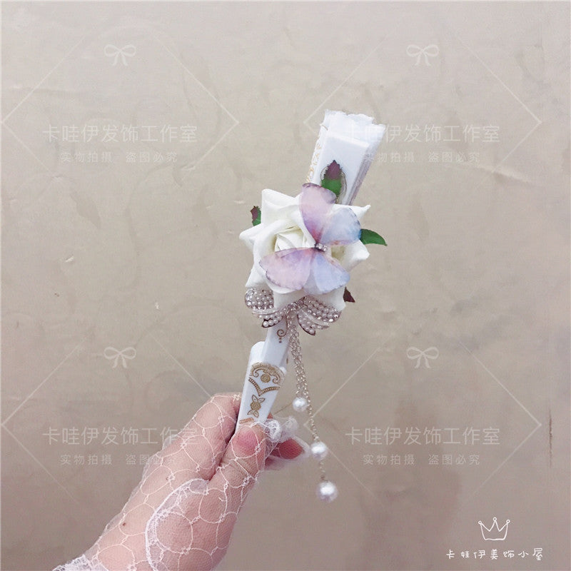 Lolita Handmade Bridal Lace Gold Stamping European Style Gorgeous Gothic Vintage Tea Party Comic Exhibition Photo Folding Fan