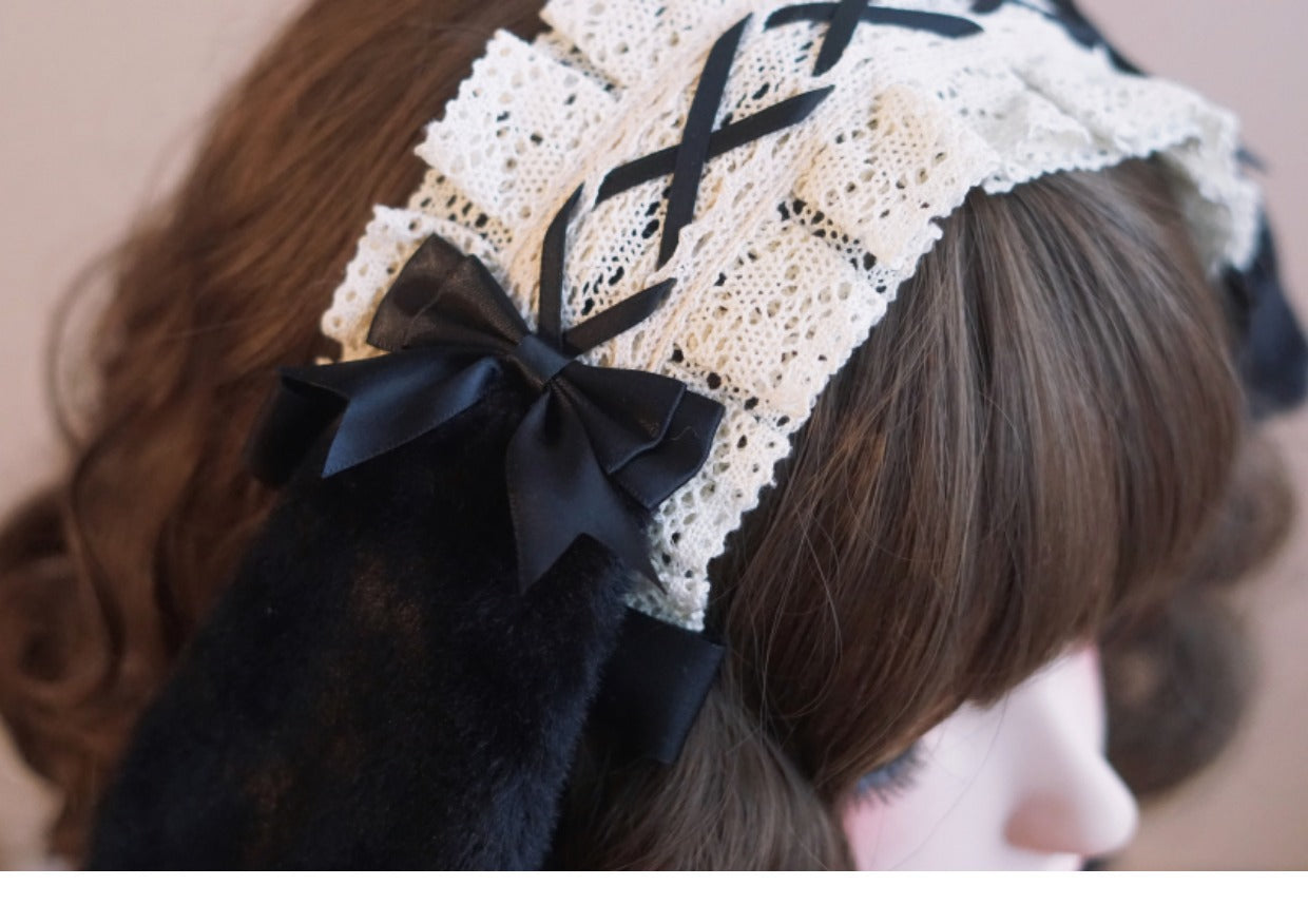 Original Handmade Drop Ear Rabbit Bunny Ear Ruffle Hairband Cotton Linen Japanese Korean Lolita