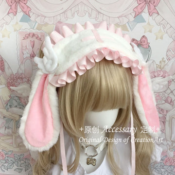 Cute Plush Lace Ribbon Lolita Headband Comic Con Cosplay Prop Realistic Rabbit Ear Hairband