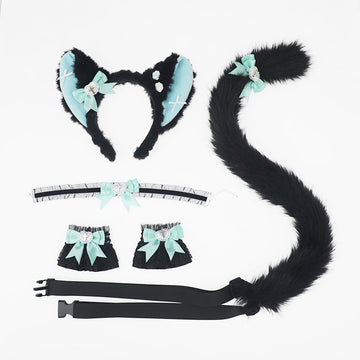 Cosplay Cat Ear Headband Cat Tail Accessories Handmade Cute Cat Girl Beast Ear Hair Accessories Beast Tail Accessories Set