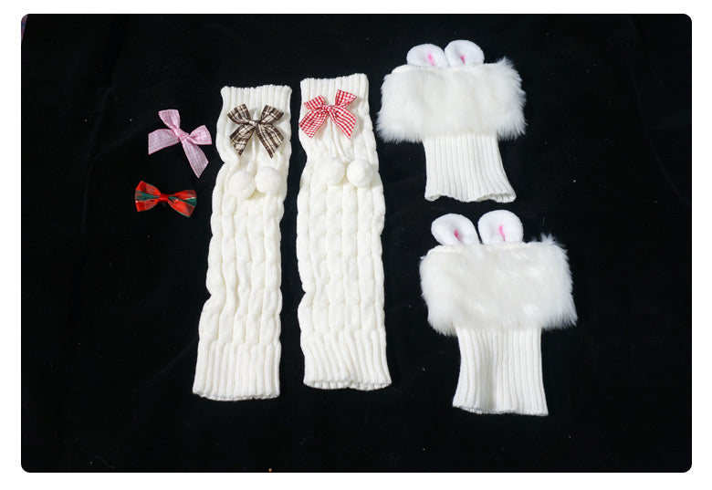 Original Cute Rabbit Ear Fluffy Socks Soft Girl Lolita Japanese JK Style Pom-Pom Bow Leg Warmers Elephant Socks