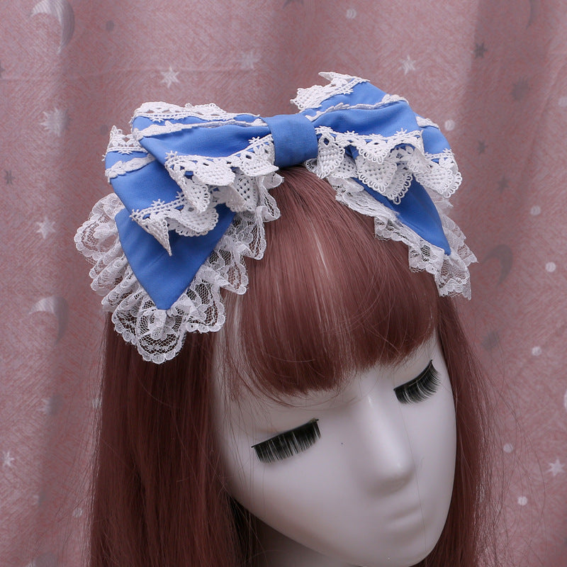 Handmade Japanese Lolita Hair Clip Soft Girl Hair Accessory Lolita Lace Bow Hairband Wrap