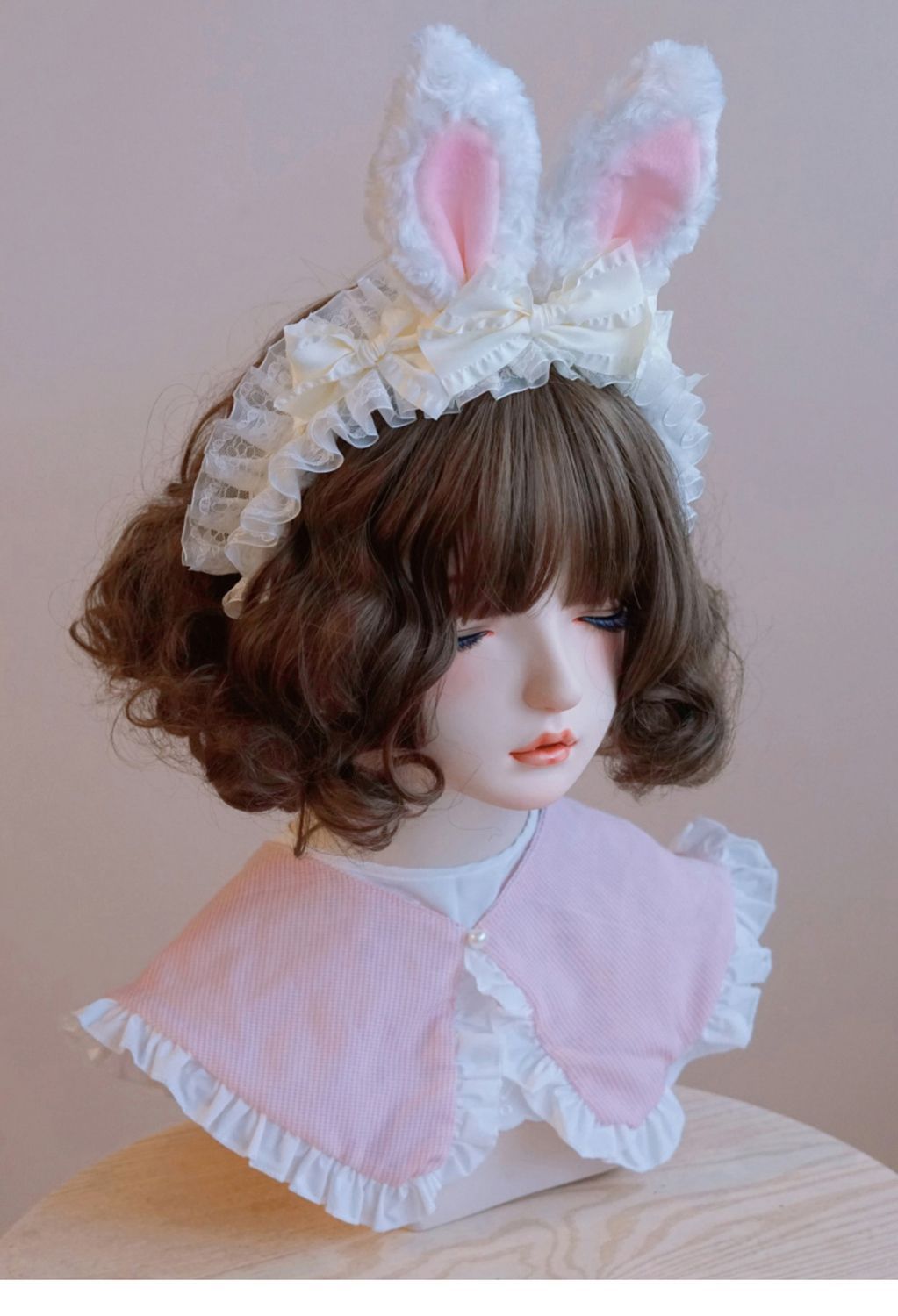 Original Handmade Plush Bunny Ear Headband Lolita Japanese Korean Style Bowknot Ruffle