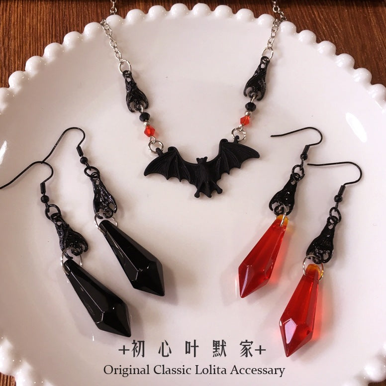 Halloween Accessories Set Little Devil Necklace Ring Blood Drop Earrings Dark Lolita Accessories
