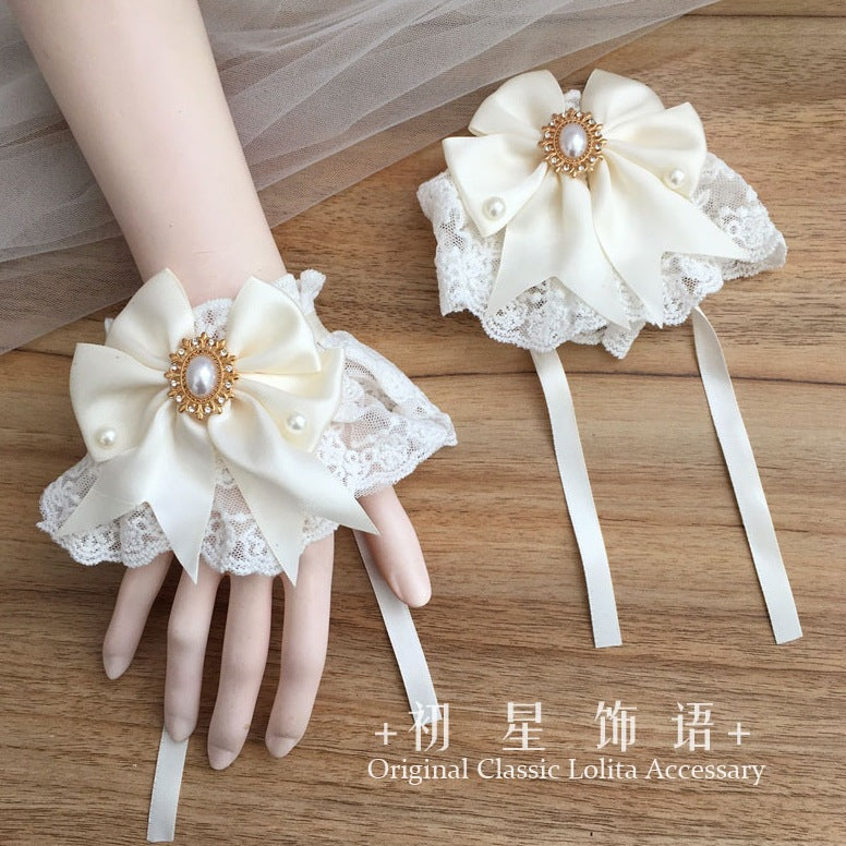 Chuxing Original Lolita Natural Color Lace Sleeve Women Summer Bowknot Wristband Cute Large Lace Sweet