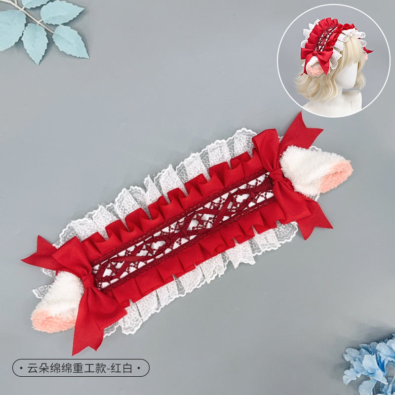 Japanese Harajuku Style Lolita Little Sheep Ear Headband Sweet Girl Soft Cute Imitation Lamb Wool Bow Hair Accessory