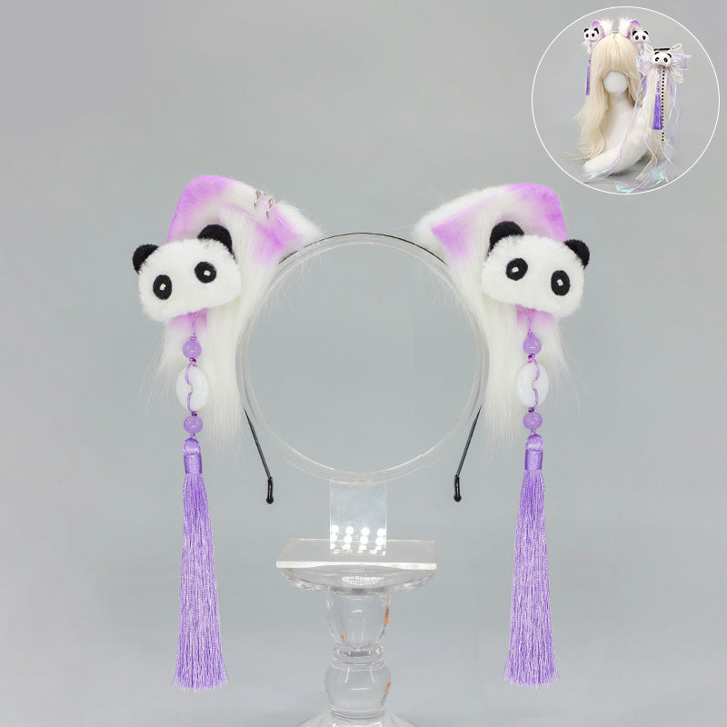 Lolita Chinese Style Cat Ear Headband Subculture Animal Ear and Tail Cosplay Accessories Plush Cat Ear and Tail Set