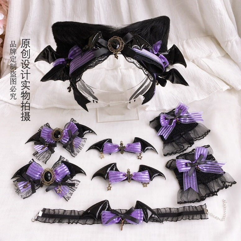 Halloween Witch Night Dark Gothic Lolita Accessories Bowknot Animal Ears KC Black Purple Arm Sleeves
