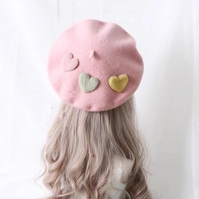 Xiaogui - Sweet Lolita Beret Loving Heart - Wool Hat Multicolor Headwear