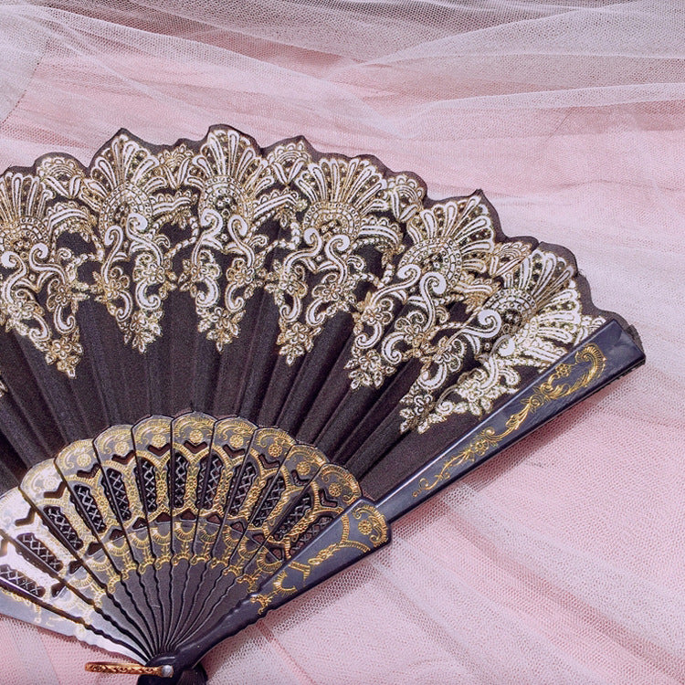 Lolita Lace Fan Gorgeous Retro European Style Rose Folding Fan Tea Party Dark Gothic Comic Con Cosplay Prop