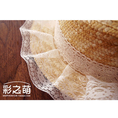 Japanese Lolita Style Handmade Mori Style DIY Basic Lace Cotton Thread Bow Ribbon Straw Hat