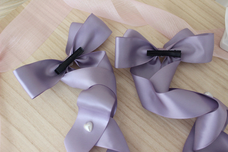 Handmade Doll-Like Lolita Hair Clips Double Ponytail Cross Tie Bow Side Clips JK Uniform Girl Hair Accessories