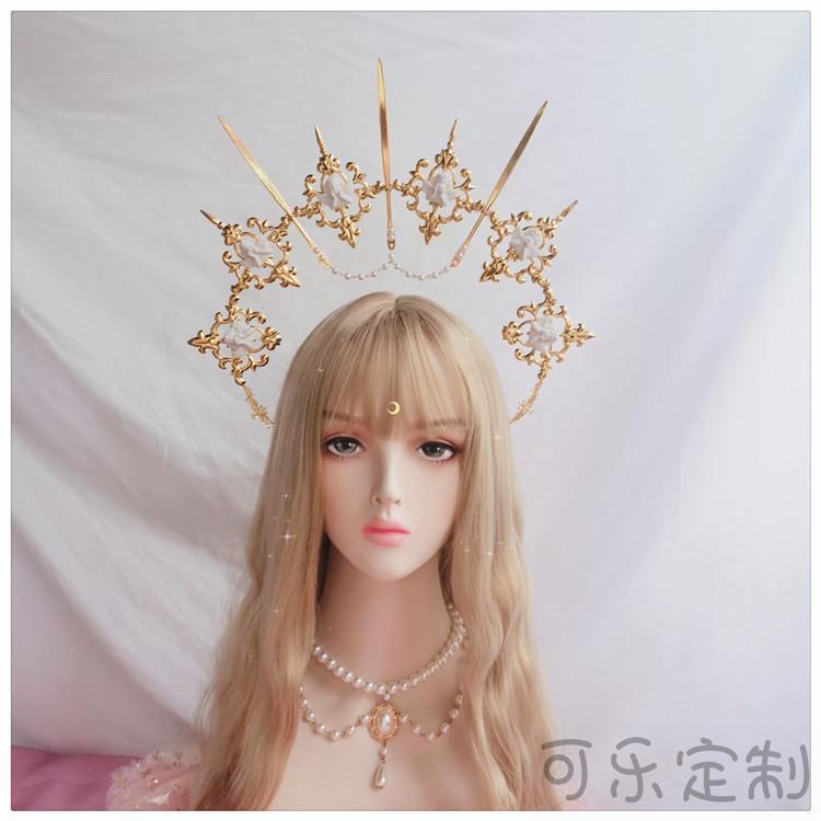 Original Handmade Lolita Virgin Mary Apollo Halo Pope Headpiece Lolita Exaggerated Fashion Show Photo Prop