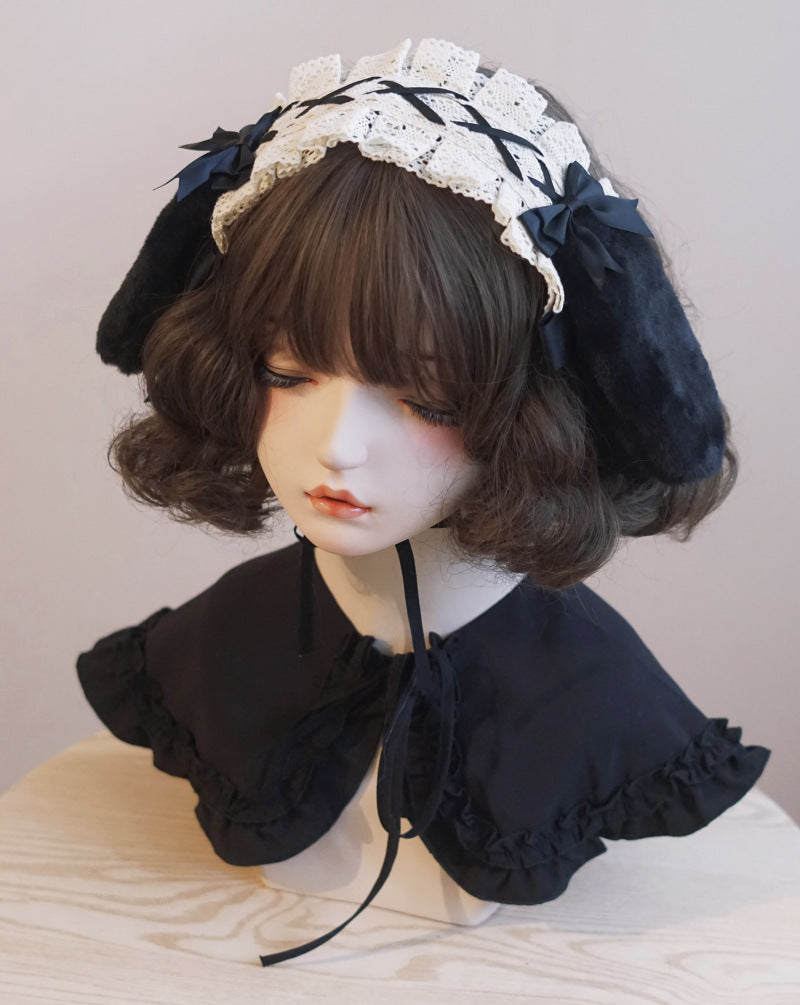 Original Handmade Drop Ear Rabbit Bunny Ear Ruffle Hairband Cotton Linen Japanese Korean Lolita