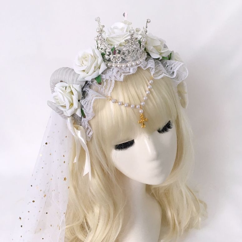 Gothic Lolita Headband Crown Horn Lolita Hair Accessory Dark Witch Luxurious Kc Veil