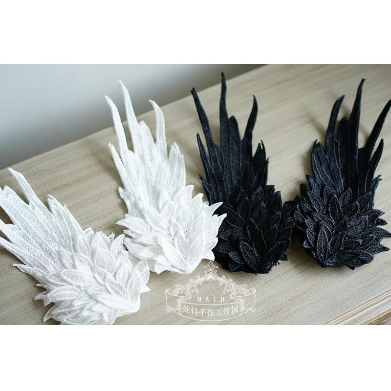 Original Design Angel Wings Lolita Feather Black and White Two-tone Embroidered Hair Clip Styling