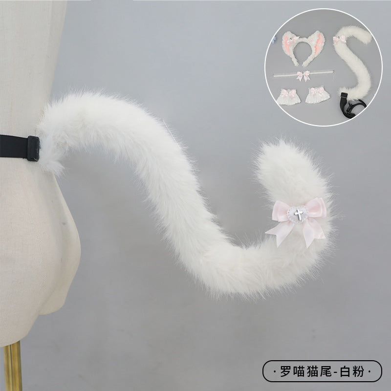 Cosplay Cat Ear Headband Cat Tail Accessories Handmade Cute Cat Girl Beast Ear Hair Accessories Beast Tail Accessories Set