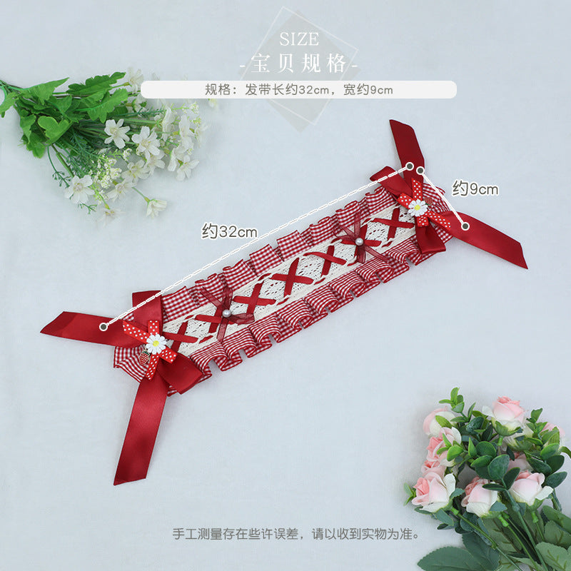Hair Accessories for Women In Stock Handmade Fashion Accessories Red Brown Sweet Lace Bow Lolita Headband