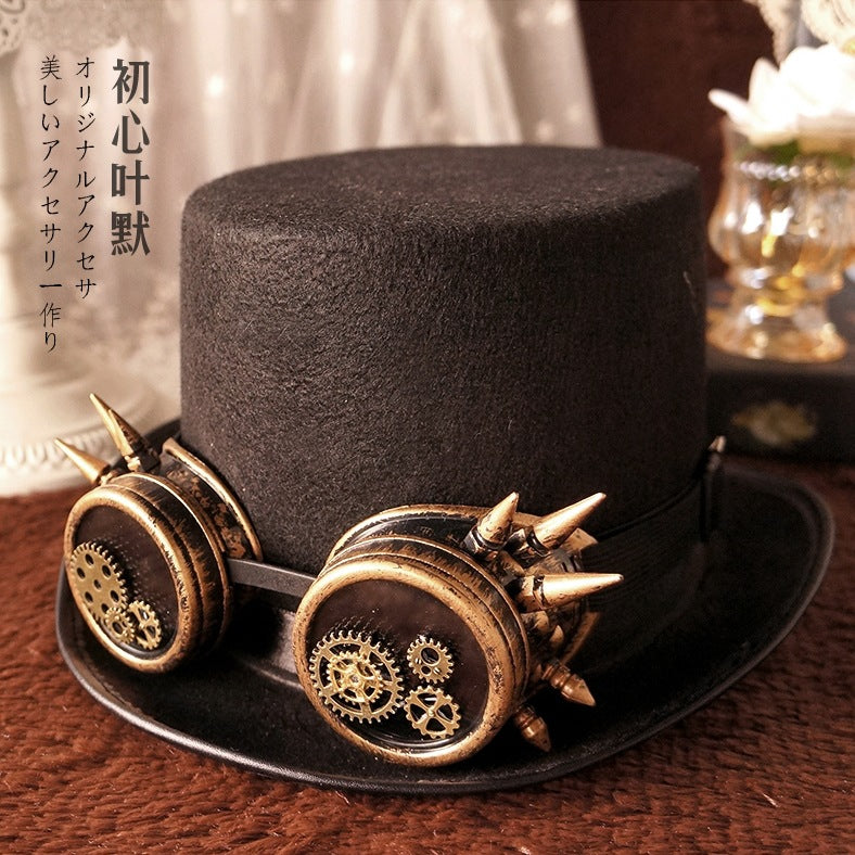 Handmade Steampunk Lolita Top Hat Dark Gothic Gear Glasses Punk Hat Vintage Accessories