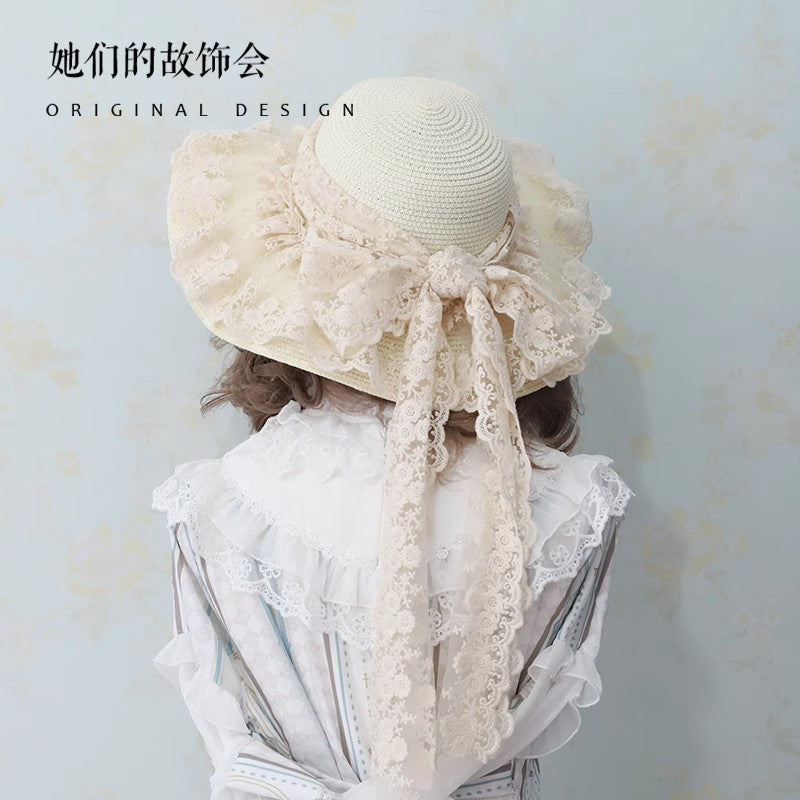 Lolita Straw Hat for Women Sun Hat Women Sun Protection Wide Brim Hat Summer Beach Lolita Girl Wide Brim Hat for Women Summer