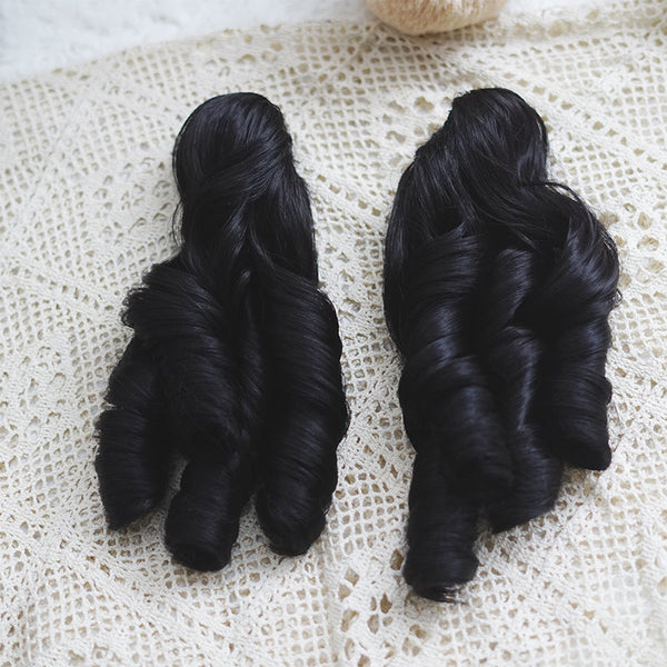 Black Roman-curl hairpieces from the Imperial Tea Lolita wig selection