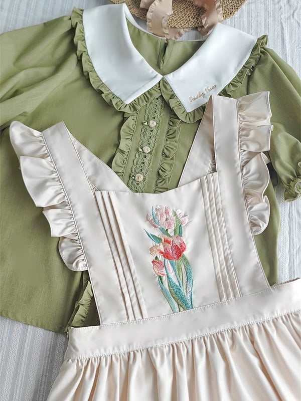 EESSILY - Little Gardener - Embroidered Blouse and Adjustable JSK Set
