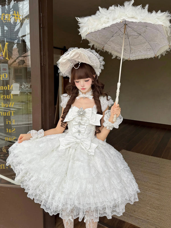 Sugar Girl - Snow Feather - Wedding Sweet Lolita JSK Dress, Multi-layered Lace Skirt