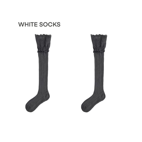 White Socks dark-gray mid-calf socks with vertical texture and lace cuffs