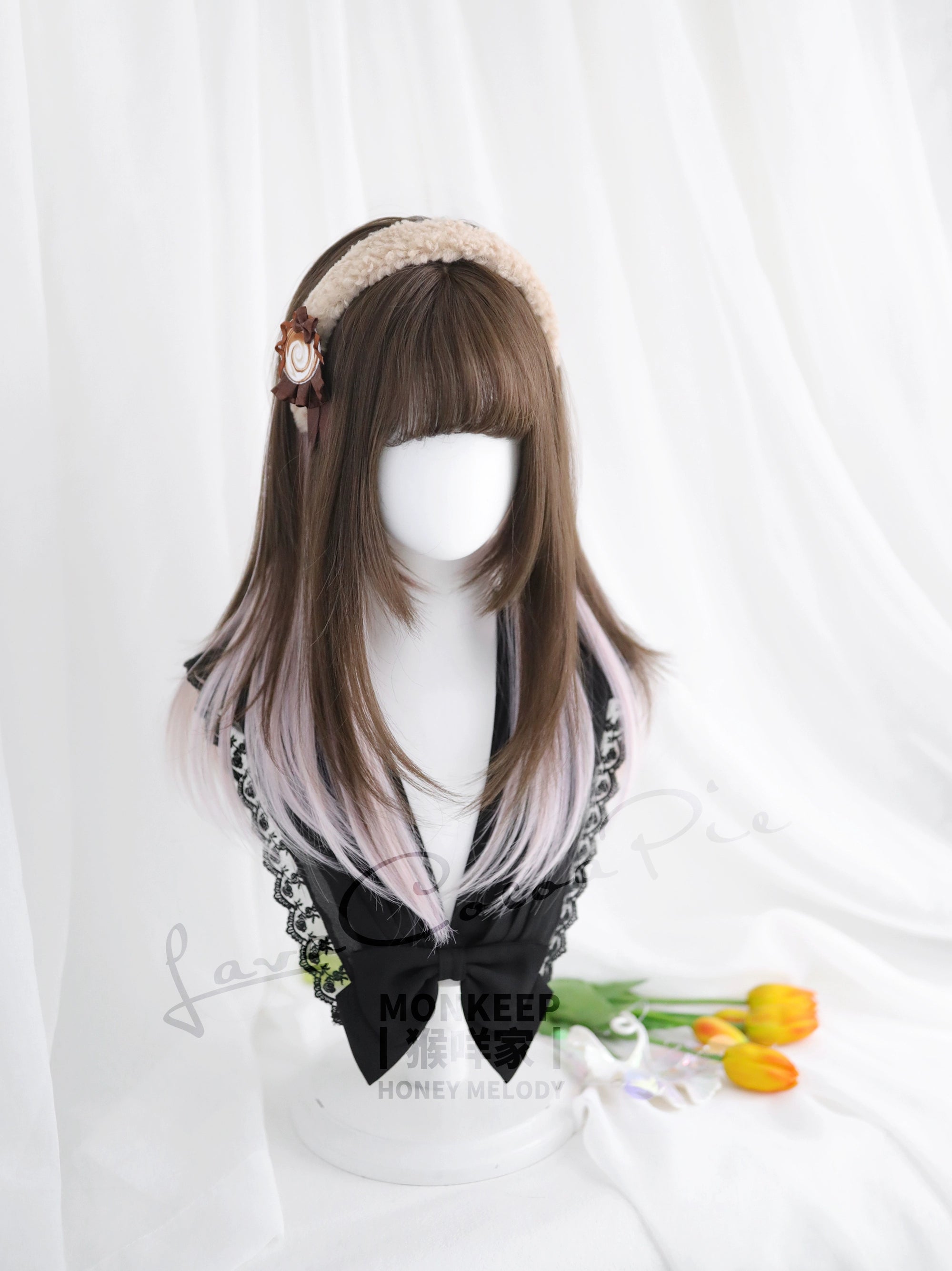 Spot MONKEEP Monkey Bajia, Liuxin Pie, bangs top hair piece natural straight broken hanging ear dye, original wig
