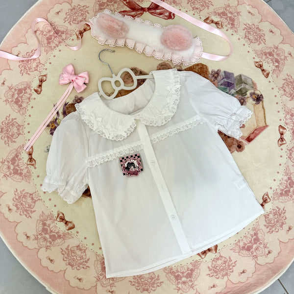doll sweet lolita pure cotton long-sleeve blouse with Peter Pan collar and lace trim