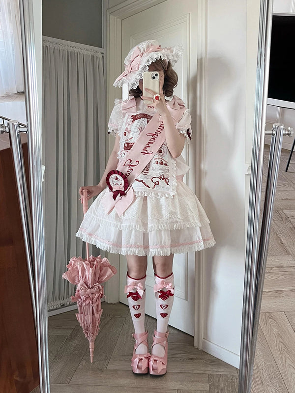 Sweet Lolita pink tiered OP dress with strawberry details