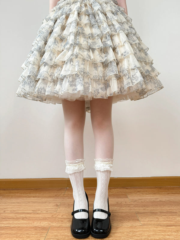 Chubby Bear Tales openwork lace calf socks with bows